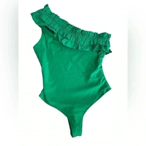 Endless Rose New with Tags Green Ruffled Asymmetrical Body Suit - Picture 4 of 9